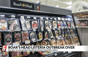 Boar’s Head Recall Hits 7M Pounds After 10 Listeria Deaths Boar's Head deli counter sits empty with recall notice taped to glass after listeria outbreak