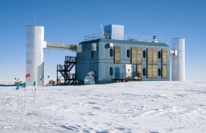 IceCube Captures First Neutrino Image of Milky Way IceCube detector sensors frozen in Antarctic ice capture blue light flashes from neutrino collisions